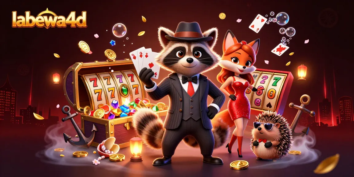 Permainan seru labewa4d dengan karakter lucu dalam ilustrasi kasino bola slot.