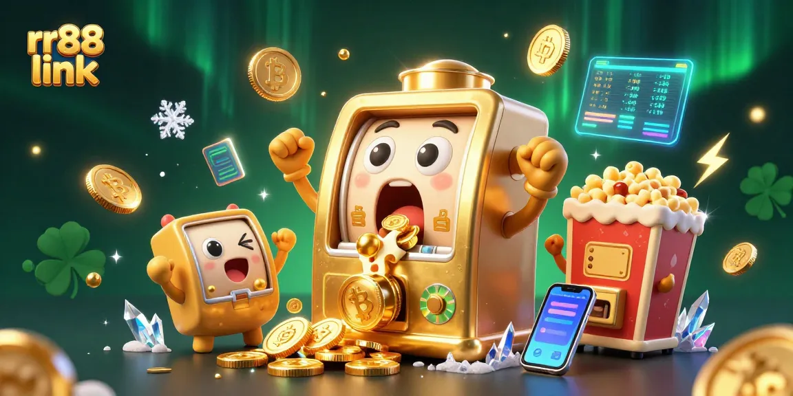 Spin the fortune with rr88 link as golden slot machines celebrate jackpots amidst vibrant casino elements.