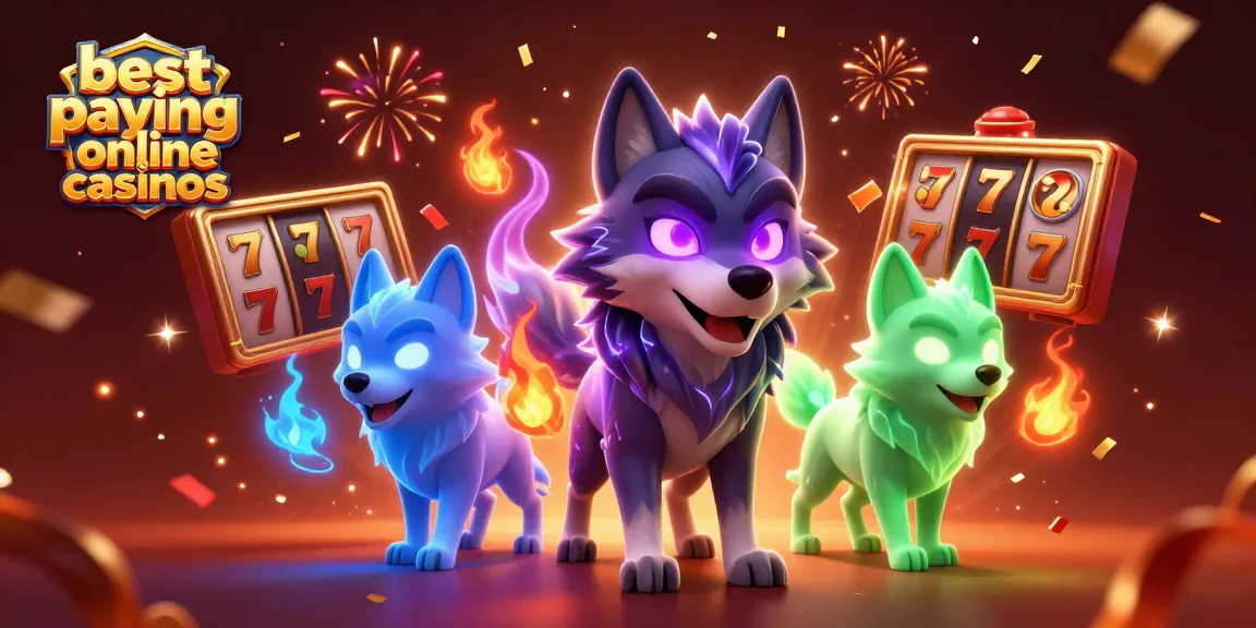 Experience the thrill of winning at the best paying online casinos with 3D animated wolves and festive elements.