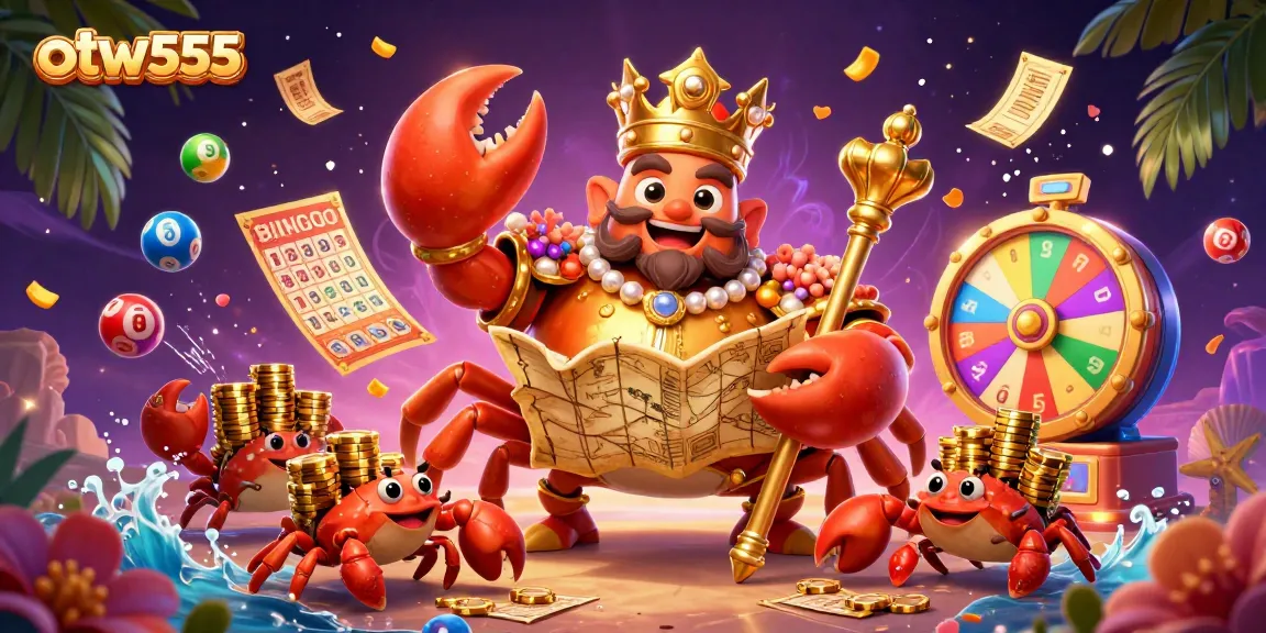 Experience thrilling otw555 gameplay with vibrant 3D crab emperor and dynamic lottery elements.